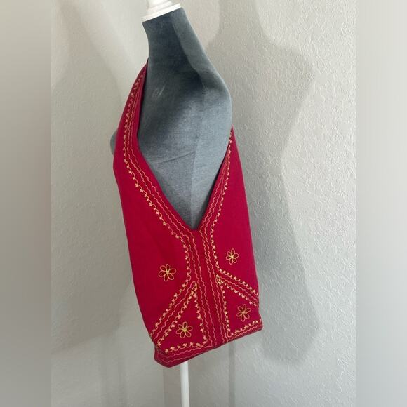 Hippie- boho- unbranded Ed pink embroidery crossbody tote bag- boho 70s - Picture 2 of 13